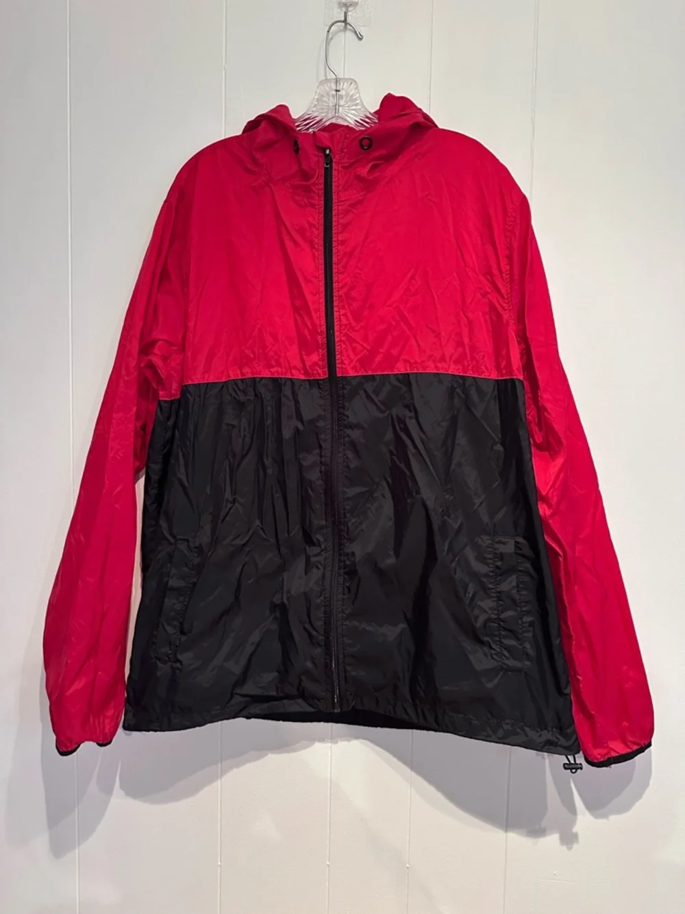 Elwood Red Black Windbreaker Jacket Hooded Lightweight Zip Up Large